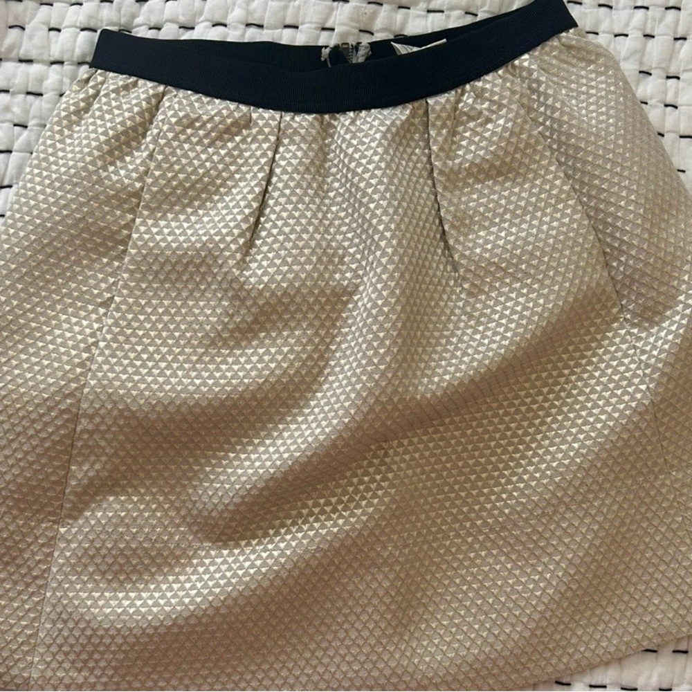 Anthropologie Gold Mini Skirt with Black Waistband and pockets